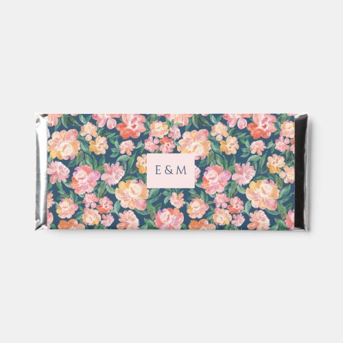 Blue Botanical Watercolor Peonies Monogram Wedding Hershey Bar Favors