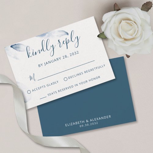 Blue botanical watercolor simple elegant wedding   RSVP card
