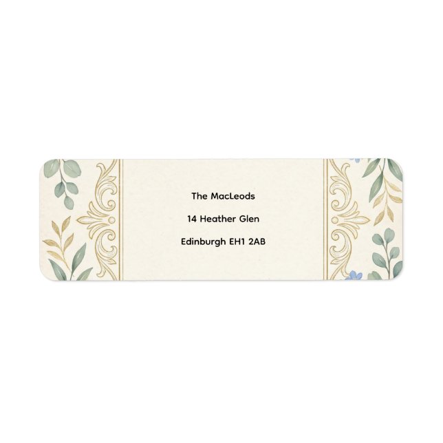 Blue Botanical Wedding Address Label (Front)
