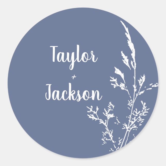 Blue Botanical Wedding Classic Round Sticker (Front)