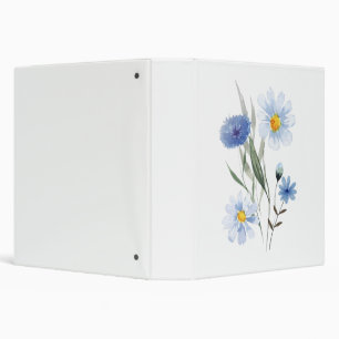 Blue Botanical Wildflower Bouquet Watercolor 3 Ring Binder