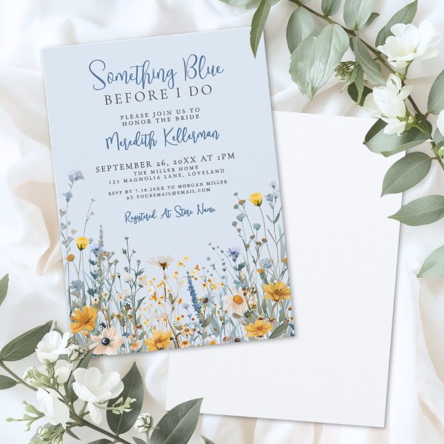 Blue Botanical Wildflower Bridal Shower Invitation (Blue Botanical Wildflower Bridal Shower Invitation)