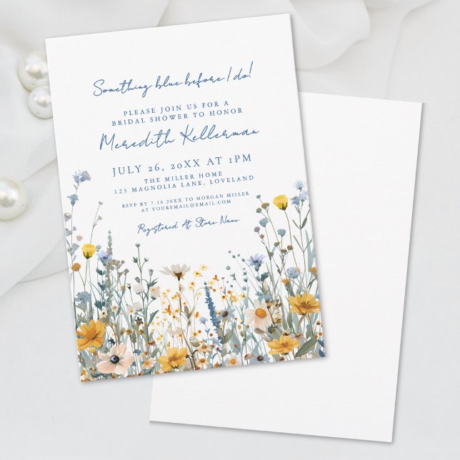 Blue Botanical Wildflower Bridal Shower Invitation (Blue Botanical Wildflower Bridal Shower Invitation)