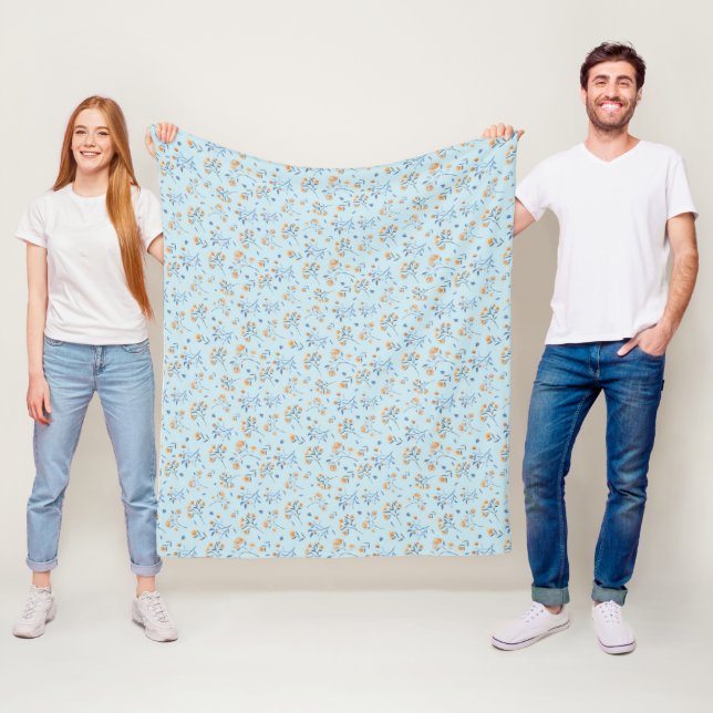 Blue Botanical Wildflower Pattern   Fleece Blanket (In Situ)