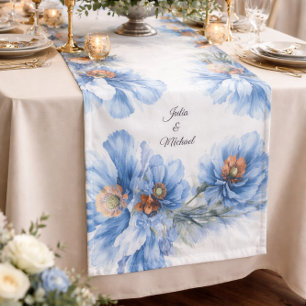 Blue Botanical Wreath Wedding Decor Newlyweds Long Table Runner