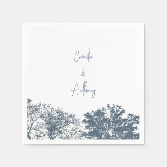 Blue Bottom Trees Boho Wedding Napkins (Front)