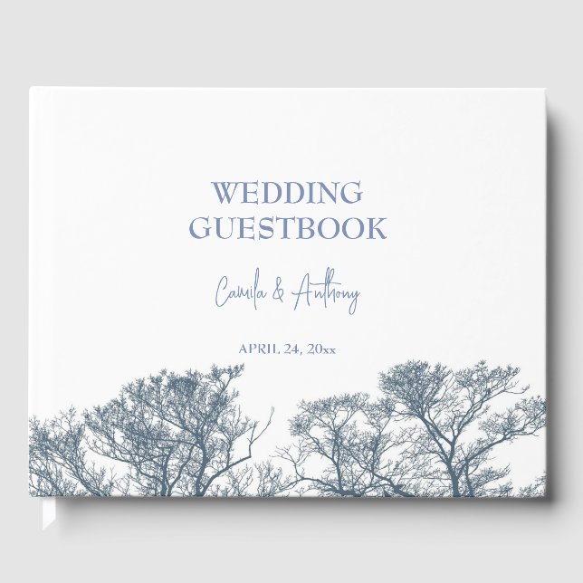 Blue Bottom Trees Tropical Boho Wedding Guest Book (Front)