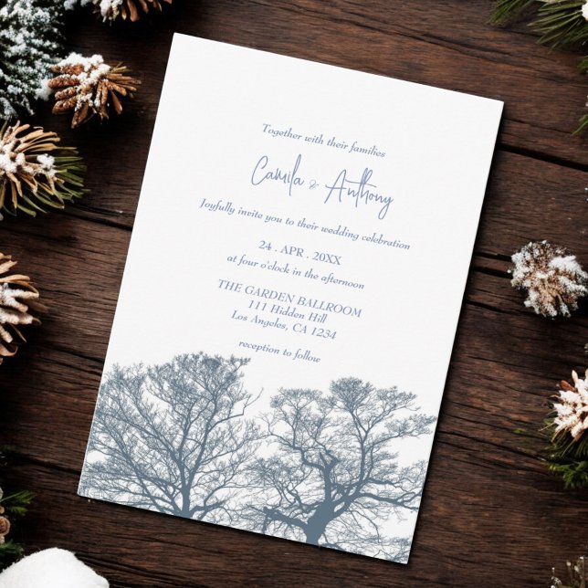 Blue Bottom Trees Tropical Boho Wedding Invitation (Creator Uploaded)