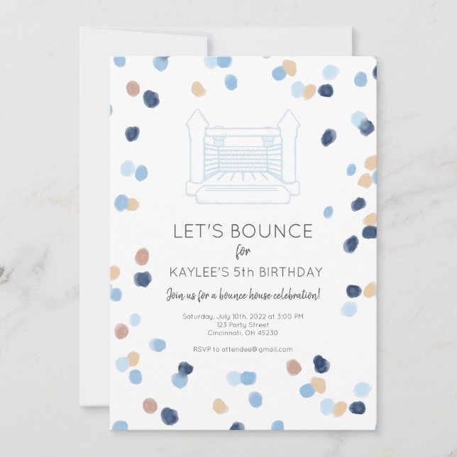 Blue Bounce House Party Invite (Front)