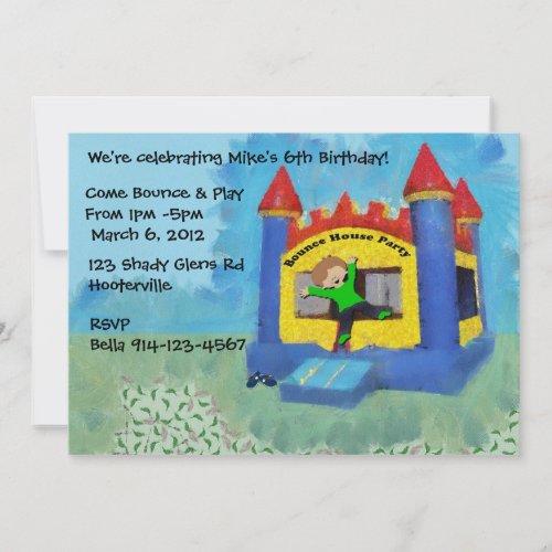 Blue Bounce House Party Invite