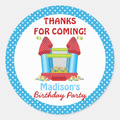 Blue Bouncy Bounce House Birthday Favor Sticker