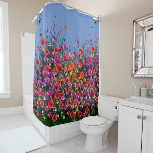 Blue Bouquet _ Butterfly Shower Curtain