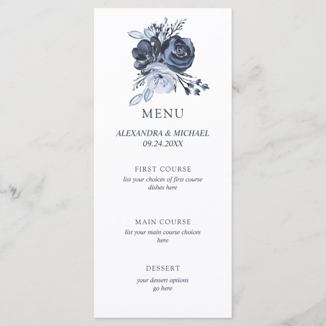 Blue Bouquet | Floral Wedding Menu (Front)