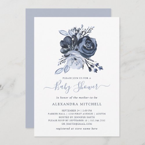 Blue Bouquet  Watercolor Floral Baby Shower Invitation