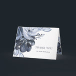 Blue Bouquet | Watercolor Floral Thank You<br><div class="desc">This elegant and simple wedding thank you card features rich,  deep dusty blue flowers and leaves. We have used art via LABFcreations.</div>