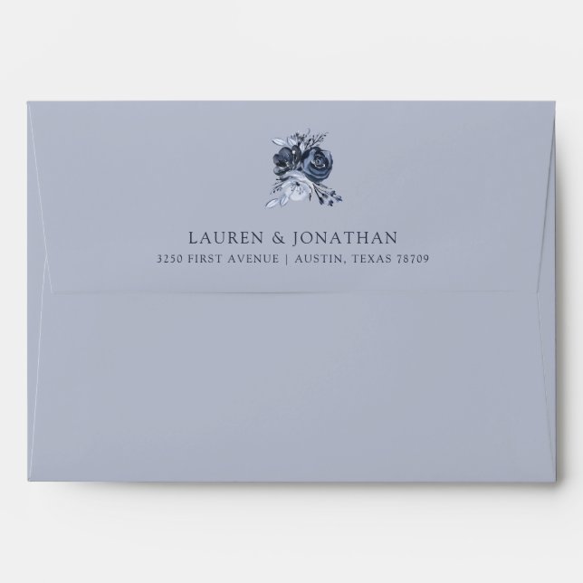Blue Bouquet | Watercolor Floral Wedding Envelope (Back (Top Flap))