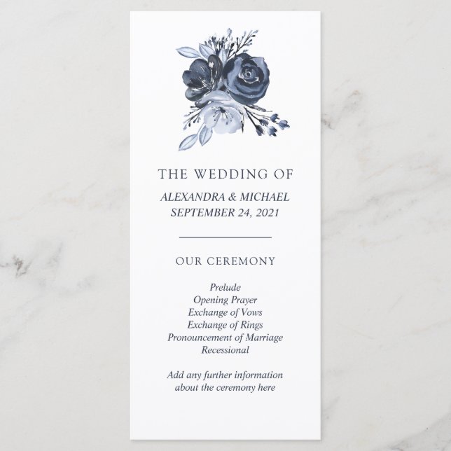 Blue Bouquet | Watercolor Floral Wedding Program (Front)