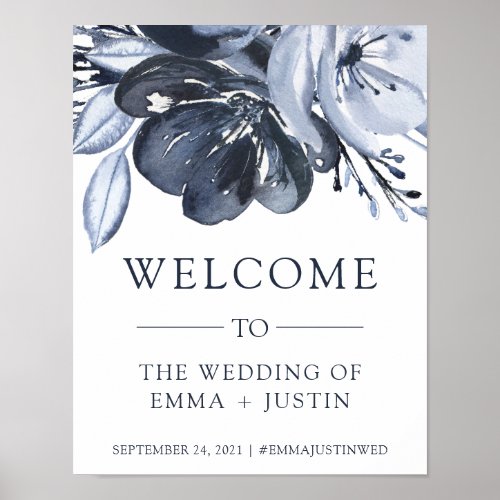 Blue Bouquet  Watercolor Floral Wedding Welcome Poster