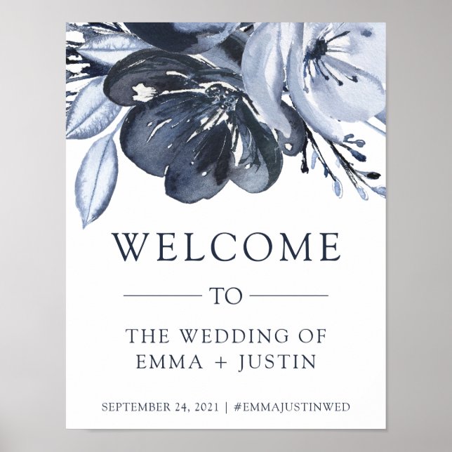 Blue Bouquet | Watercolor Floral Wedding Welcome Poster (Front)