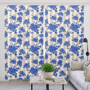 Blue bouquets of roses on a striped background  blackout curtains