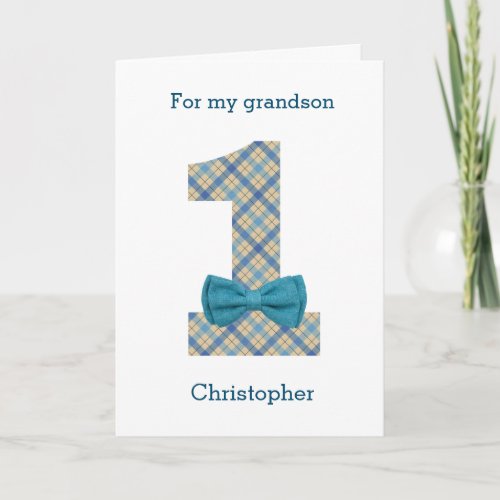 Blue Bow 1st Birthday Card