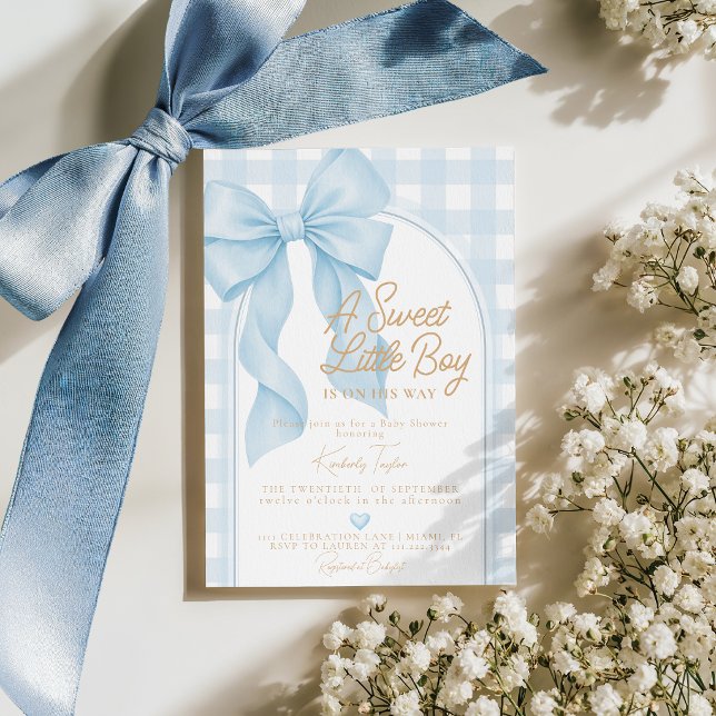 Blue Bow A Sweet Little Boy Baby Shower Invitation (Creator Uploaded)