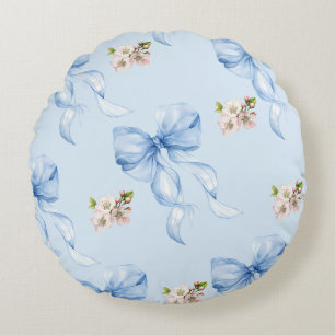 Blue bow and cherry blossom round pillow