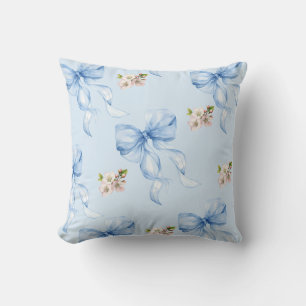 Blue bow and cherry blossom throw pillow