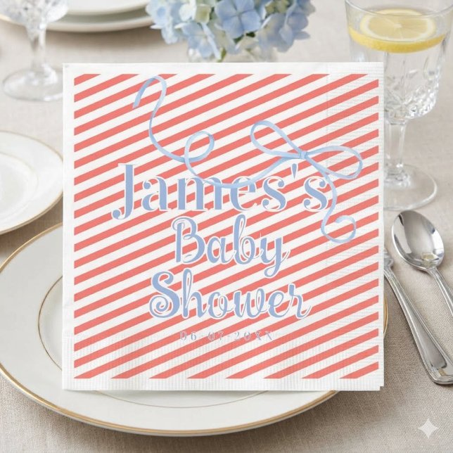 Blue Bow and Red Stripe Baby shower Napkins (Creator Uploaded)