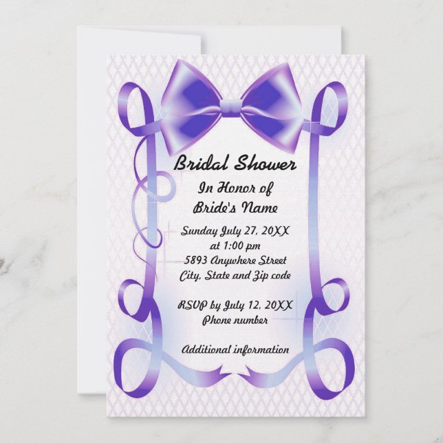 Blue Bow and Ribbon Border Bridal Shower Invite (Front)