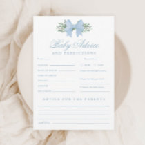 Blue Bow Baby Advice and Predictions Shower Game Invitation