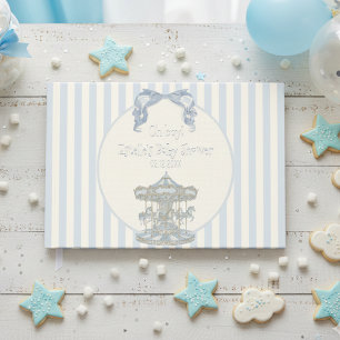 Blue Bow Baby Boy Carousel Circus Baby Shower  Foil Guest Book