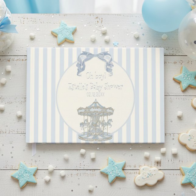 Blue Bow Baby Boy Carousel Circus Baby Shower  Foil Guest Book (Creator Uploaded)