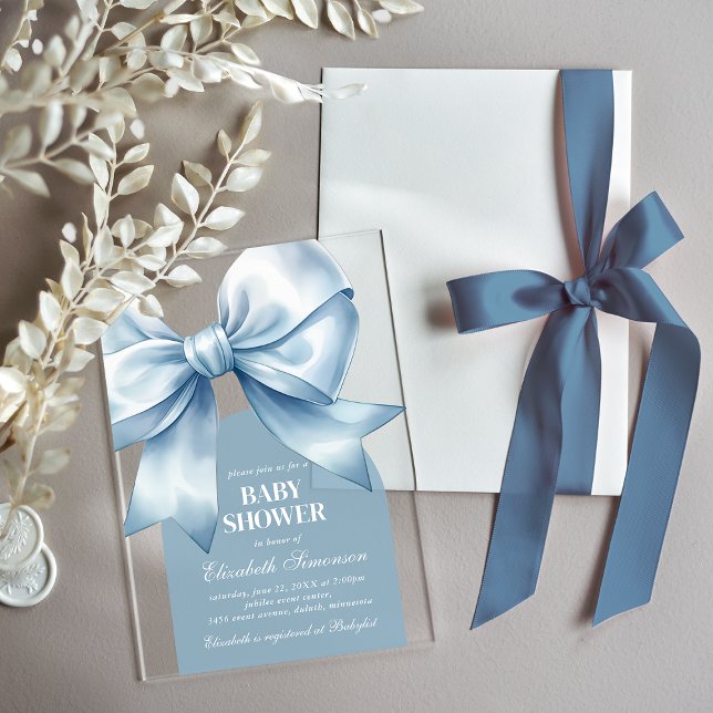 Blue Bow Baby Boy Elegant Baby Shower Acrylic Invitations (Blue Bow Baby Boy Elegant Baby Shower Acrylic Invitations)