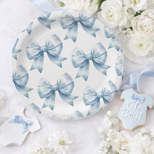 Blue Bow Baby Boy Elegant Baby Shower Paper Plates