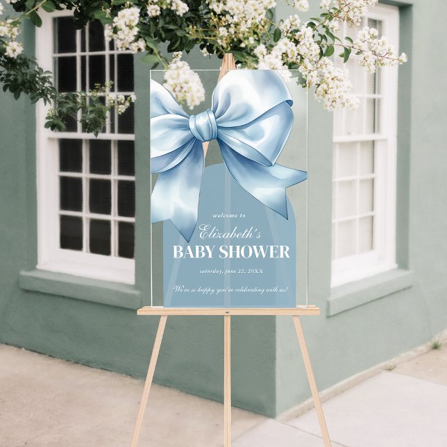 Blue Bow Baby Boy Elegant Baby Shower Welcome Acrylic Sign (Blue Bow Baby Boy Elegant Baby Shower Welcome Acrylic Sign)