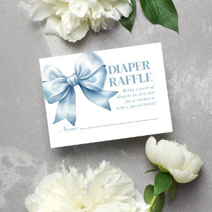 Blue Bow Baby Boy Elegant Diaper Raffle Enclosure Card