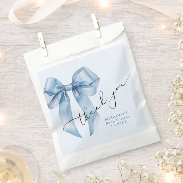 Blue Bow Baby boy Shower Thank you Favor Bag (Clipped)