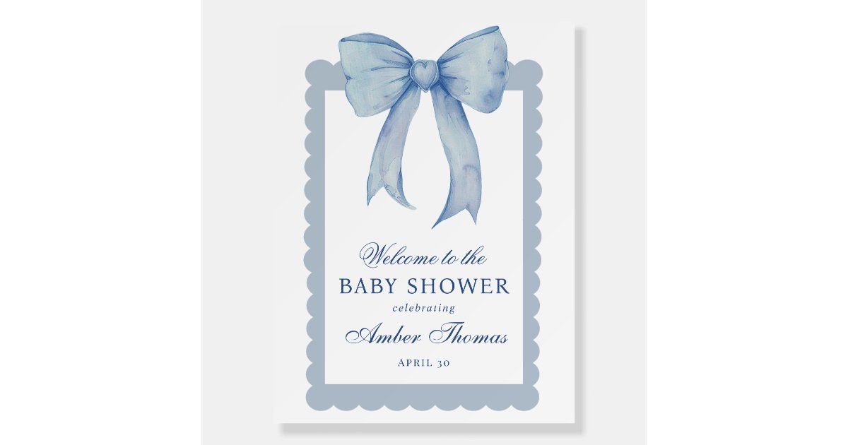 Blue Bow Baby Boy Shower Welcome Sign | Zazzle