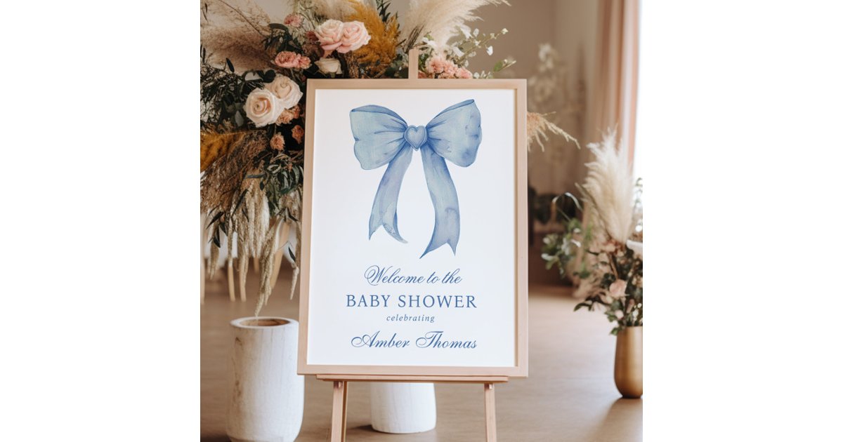 Blue Bow Baby Boy Shower Welcome Sign | Zazzle