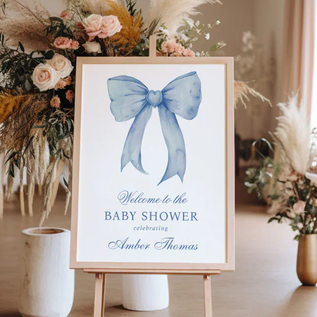 Blue Bow Baby Boy Shower Welcome Sign | Zazzle