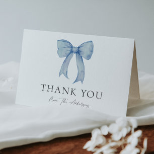 Blue Bow Baby Boy Thank You Card