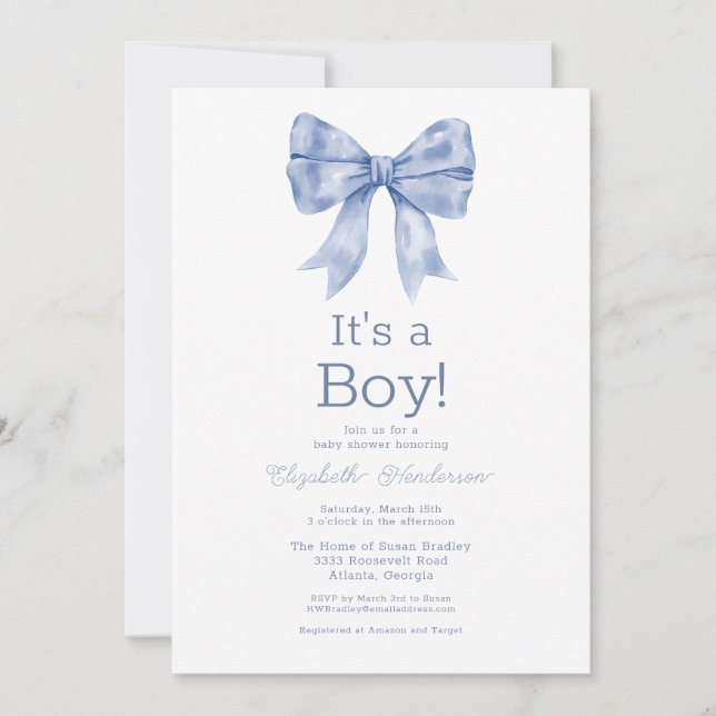 Blue Bow Baby In Bloom Baby Shower Invitation (Front)