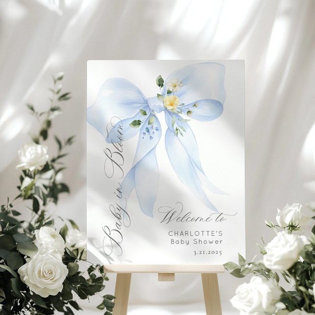 Blue Bow Baby in Bloom Baby shower Welcome Foam Board (Creator Uploaded)
