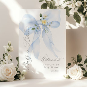 Blue Bow Baby in Bloom Baby shower Welcome Poster