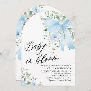 Blue Bow Baby in Bloom Floral Arch Baby Shower Invitation