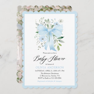 Blue Bow Baby in Bloom Floral Baby Boy Baby Shower Invitation