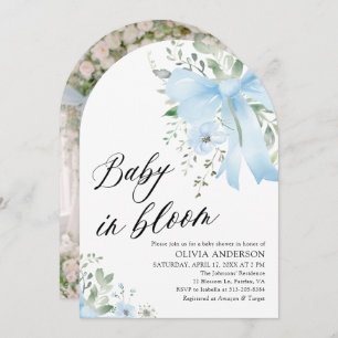 Blue Bow Baby in Bloom Floral Boy Arch Baby Shower Invitation