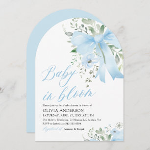 Blue Bow Baby in Bloom Floral Boy Arch Baby Shower Invitation