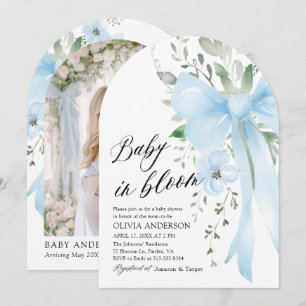 Blue Bow Baby in Bloom Floral Boy Arch Baby Shower Invitation